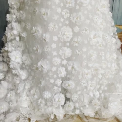 1 Meter price 3D Florals Allover Off White Tulle Mesh Beading Lace Fabric Gowns Material Luxury 125CM Wide 2025 NEW