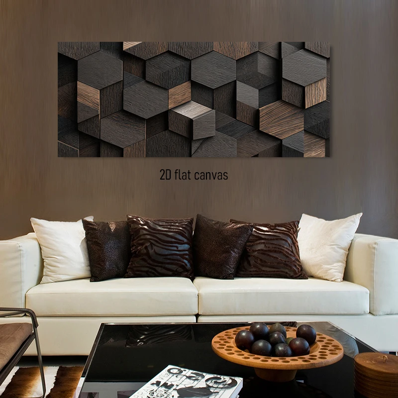 1 piece of geometric hexagonal wood grain decorative painting, living room, bedroom, sofa, background wall, frameless 2D plan
