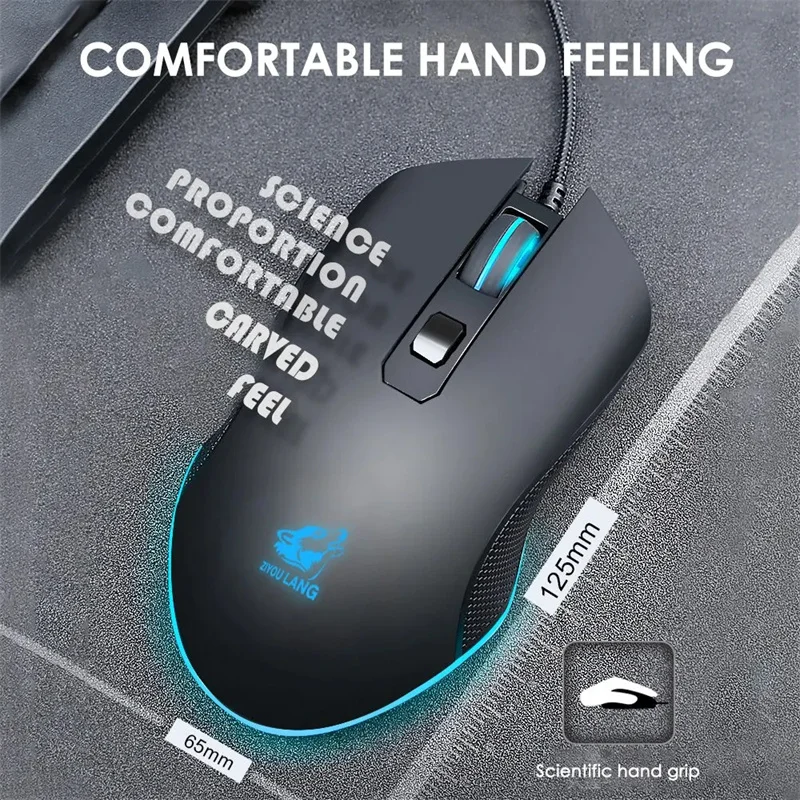 Mouse para jogos com fio, programação macro, mouse para jogos de computador, pc, laptop, gamer, mouse ergonômico fosco com fio com led rgb