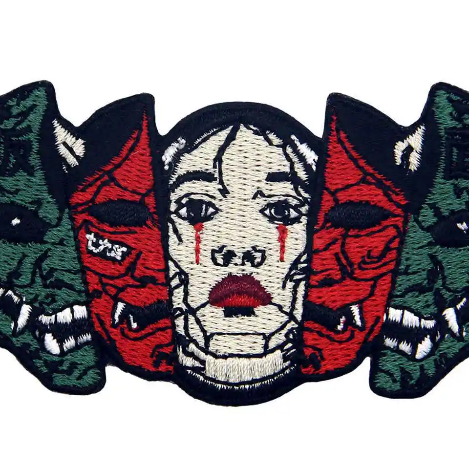 Embird Badge Embroidered Hannya Oni Mask The Truth Sew On Handmade 3D Applique Iron Mini Patches