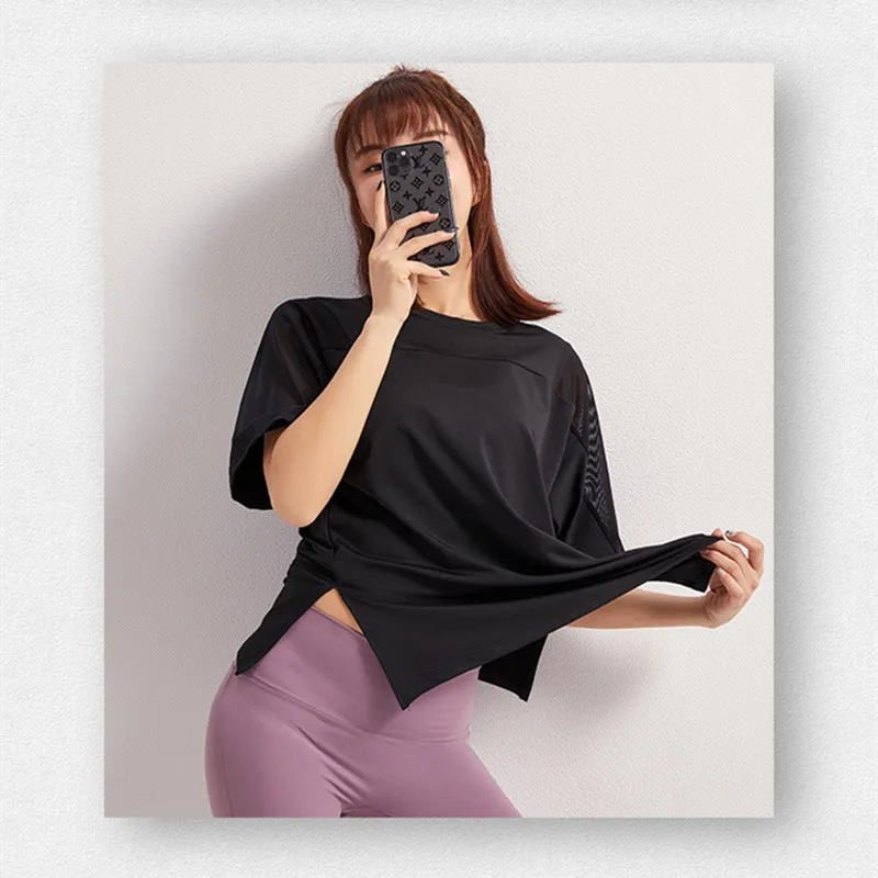 Summer Fitness Sports T-shirt Tops Women Outdoor Sports Loose Short Sleeve Stitching Gym Running Female Quick Drying Breathable