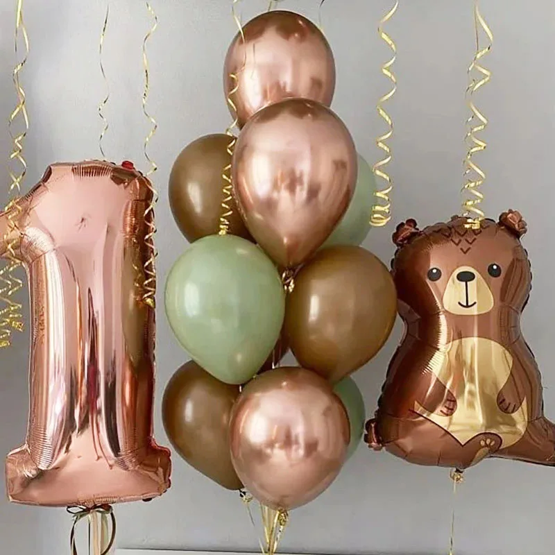 12pcs Rose Gold Number Animal Foil Balloons Happy Birthday Party Decorations Kids Girl Boy 1 2 3 4 5 6 7 8 9 Year Old Supplies