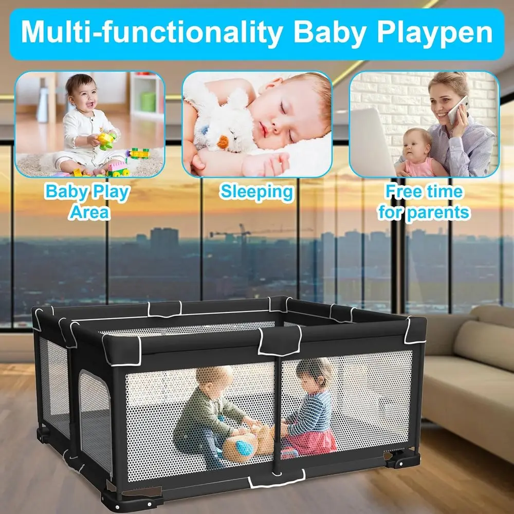 Draagbare opvouwbare box met mat voor baby's en peuters, grijs, 59x71 inch