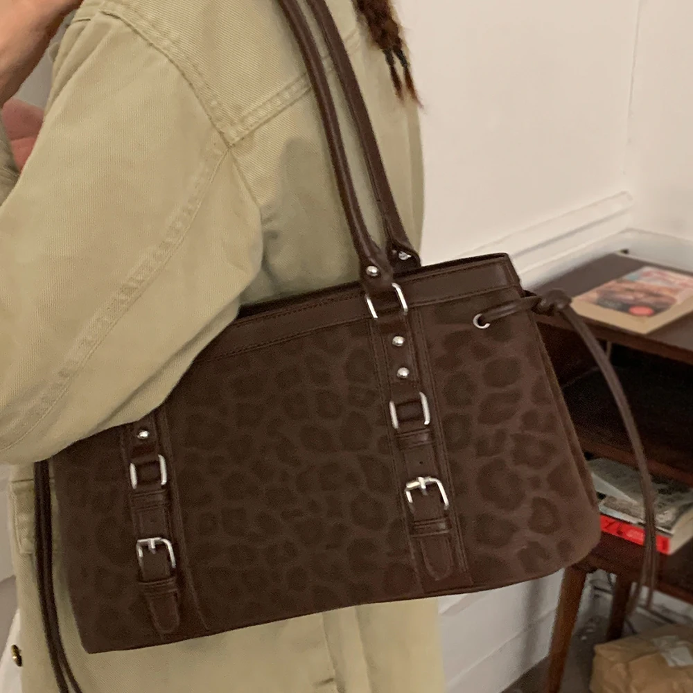 

2026 NEW Women's Bags Autumn and Winter Faux Suede Shoulder Bag Top-handle Leopard Handbags and Purses Bucket Bags Shopper Tote