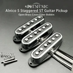 Alnico 2/5 Staggered ST Style Electric Guitar Pickup with Open Brass Cover Fiber Bobbin ST Pickup Vintage Style Chrome