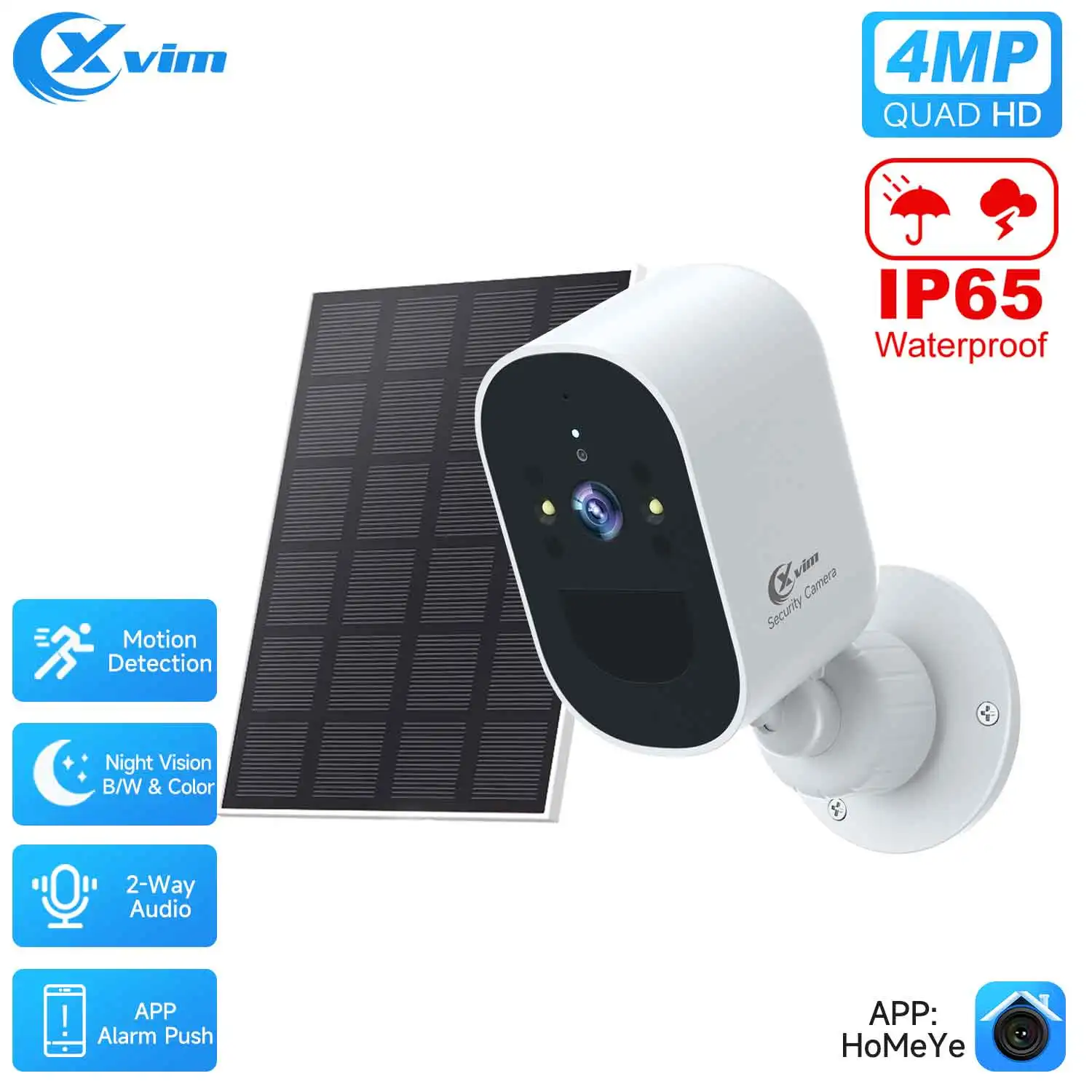 XVIM 4MP caméra solaire Wifi Surveillance sans fil extérieure Protection de sécurité Vision nocturne alarme de mouvement humain caméra de sécurité