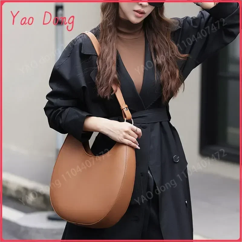 Yao dong Genuine Leather Women Tote Bags Fashion Luxury Designer Women's Shoulder Bag Quality Cowhide Large Capacity Half Moon H