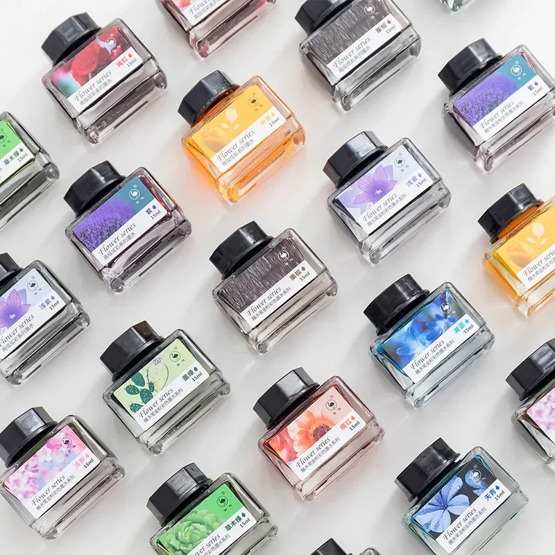 12 Colors 15ml Fountain Pen Ink Flower Series Glass Bottled Writing Calligraphy Chinese Ink Office School Supplies Stationery