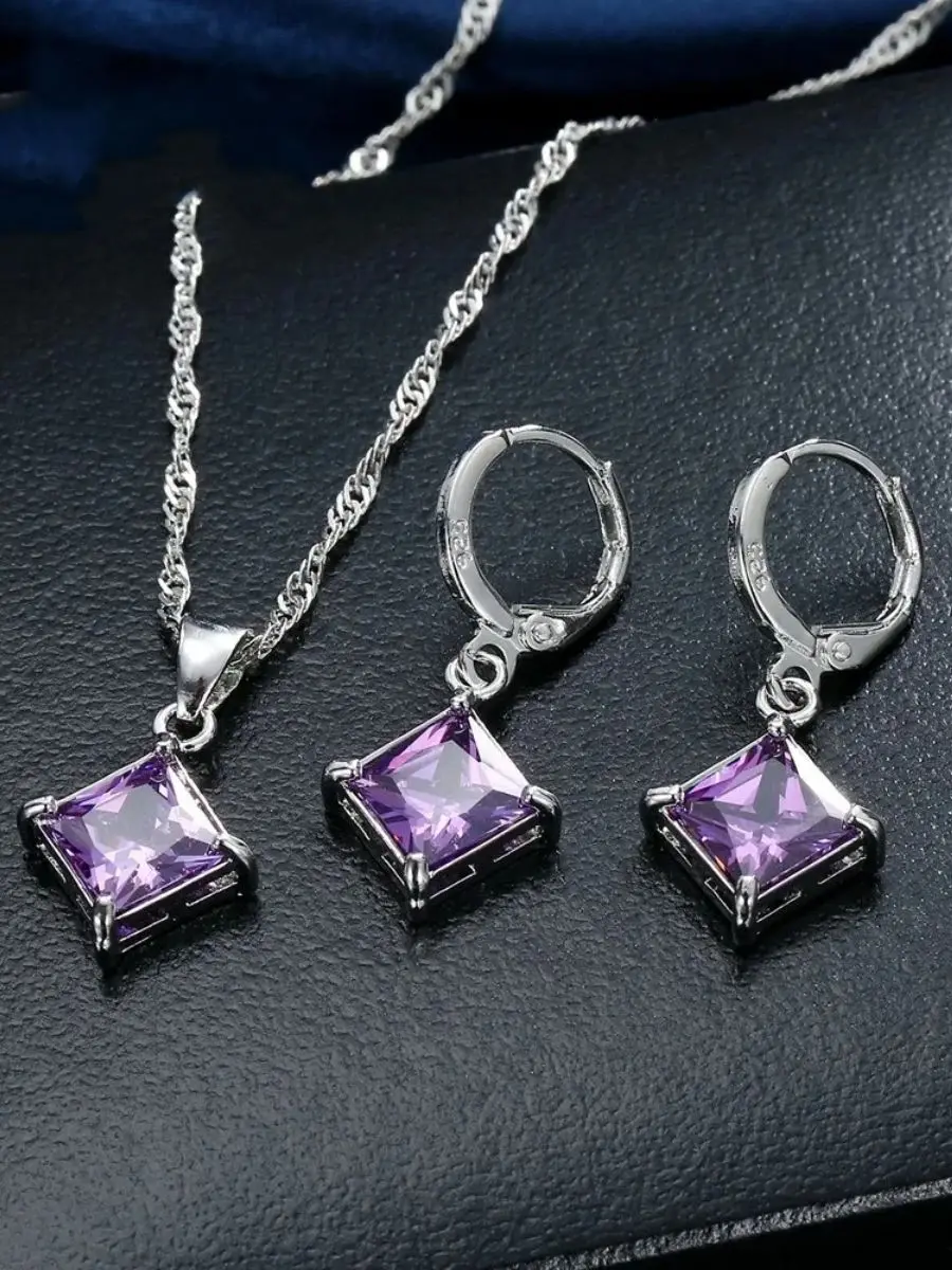 Exquisite piękny kolorowy kwadratowy kryształowy prezent dla dziewczyny biżuteria zaręczynowa 925 Sterling Silver dla kobiet mody — zdjęcie 2