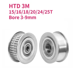 HTD 3M Idler Timing Pulley 15/16/18/20/24/25Teeth Bore 3-9mm Belt Width 10/15mm Tensioning Idler 3M Bearing Synchronous Wheels