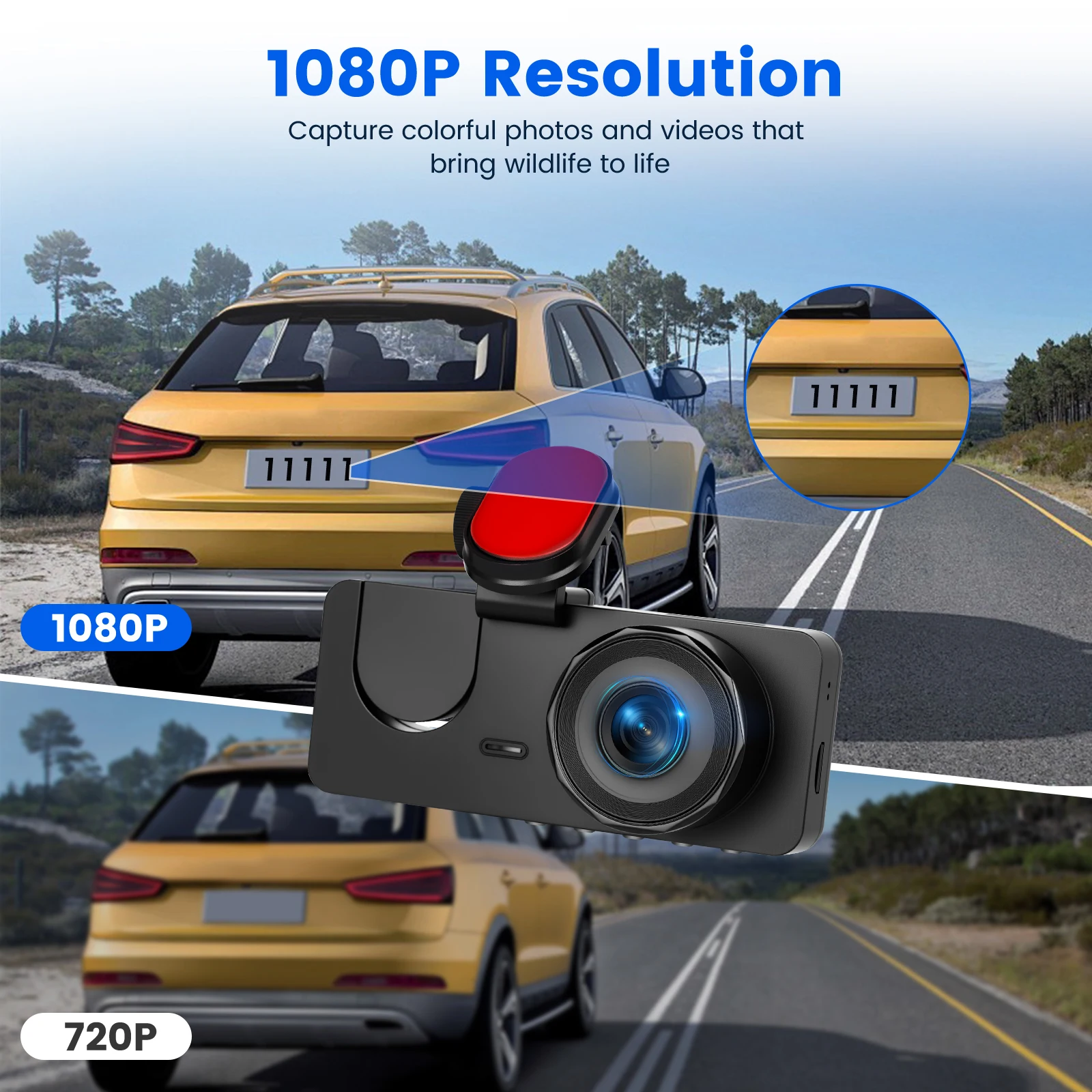 Podofo Car Dual Lens HD Car Recorder Loop Recording Car DVR Front Rear View Camera Night Vision Car Dashcam Built-in + Motion Detection Car Camera Video Recorder