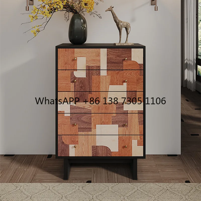 

Medieval solid wood chest of drawers against the wall storage entrance retro bedroom decorative storage drawer cabinet