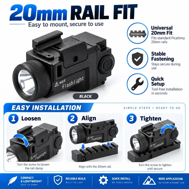 Hanging‑Style Rechargeable LED Flashlight 800LM Output Quick Release Mount For 20mm Rail Outdoor Activity Fitting Parts