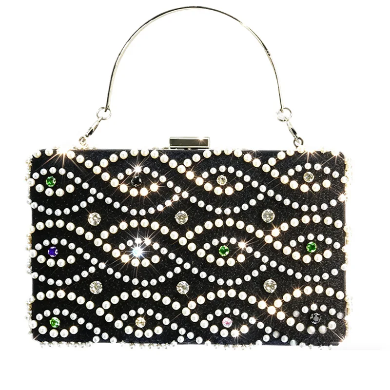 

2026 Fashion Color Crystal Bead Handbag Fancy Pearl Square Banquet Bag Women's Party Party Wallet сумка женская