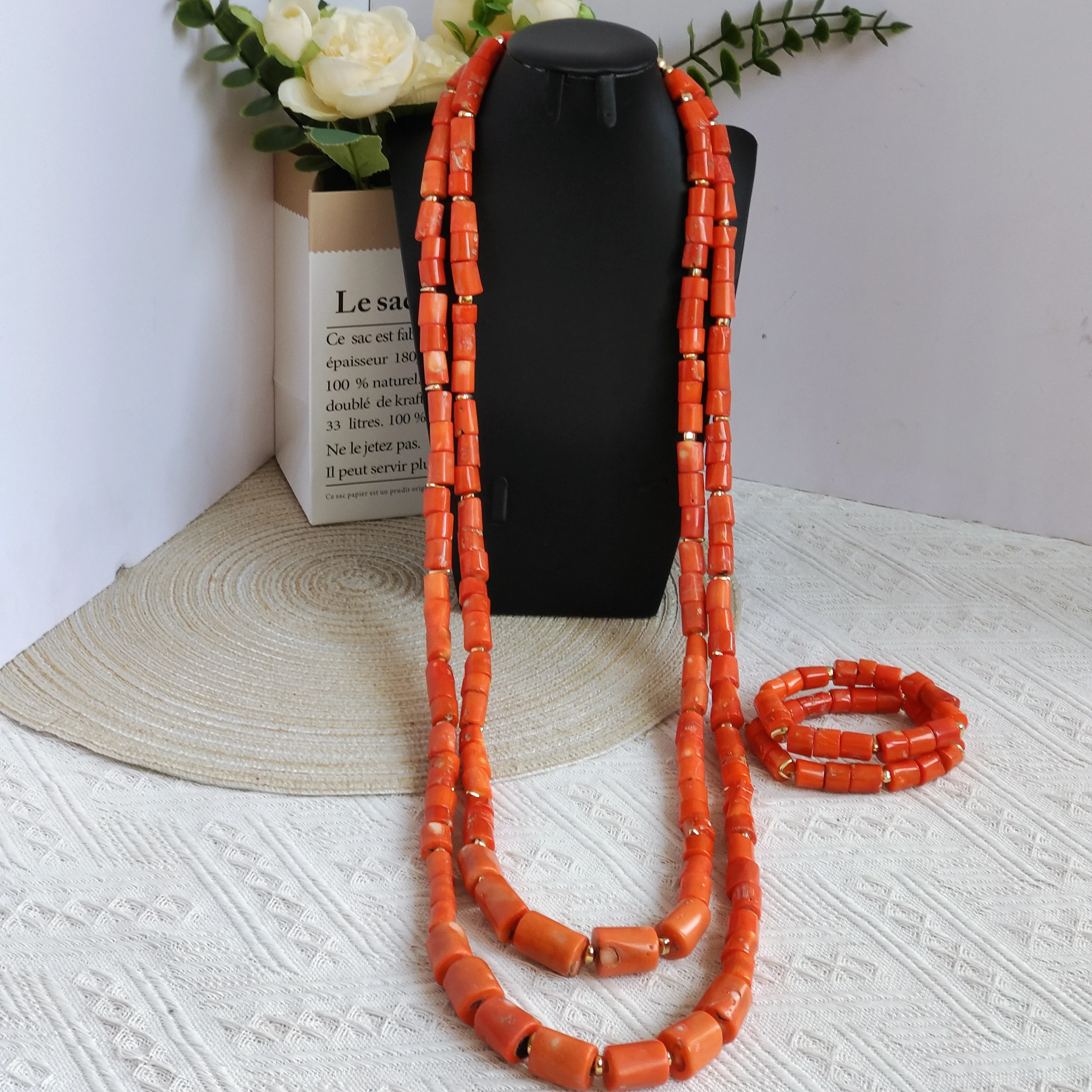 Real Coral Beads Necklace Jewelry for Man African Nigerian Wedding Costume Jewelry Set