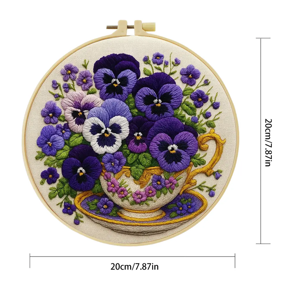 مجموعة تطريز للمبتدئين 20x20 سم/15x15 سم (7.87/6.3 بوصة) لزينة المنزل والزهور - 5