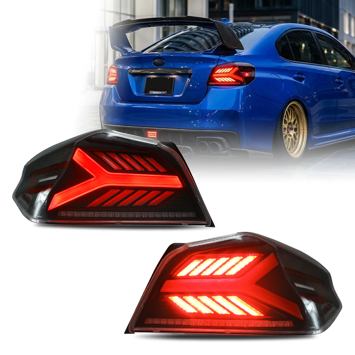 HCMOTIONZ LED Tail Lights For Subaru WRX STI 2015-2021 VA Start-up Animation Sequential Turn Signal Smoke Red On/Off Switch