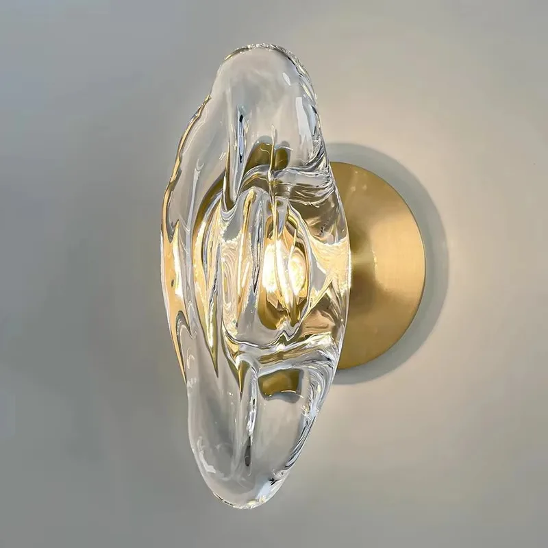 Indoor modern warm white brass handmade LED irregular glass art wall lamp, suitable for home offices