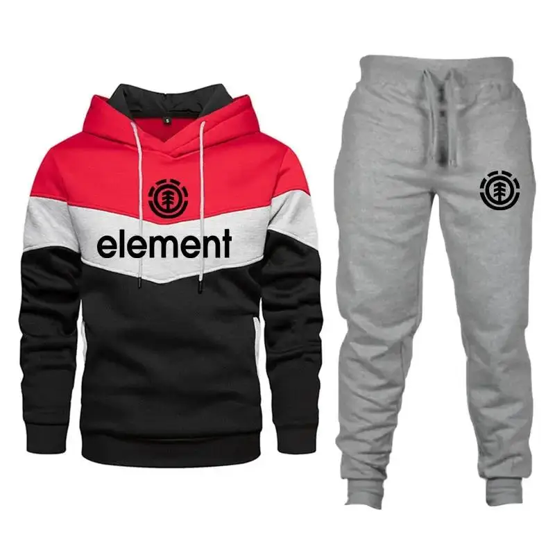 New ELEMENT Hoodies Men Set Fashion Brand Tracksuit Thick Sweatshirt Pants Sportswear Suit Male Winter Hooded Outerwear