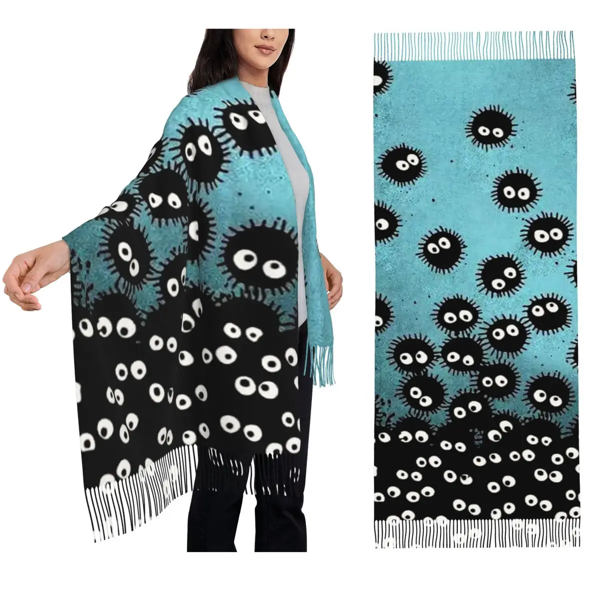 

Soot Studio Ghibli Scarf Tassel Scarves for Women Soft Warm Shawls and Wraps Long Fall Winter Shawl Wrap