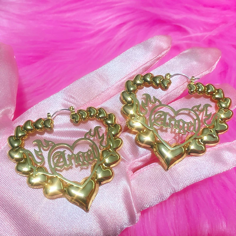 Y2K Jewelry Angel Heart Hoop Earrings Korean Fashion Punk Aesthetic Flame Earrings for Women 2000s Accessories Vintage Ear Ring