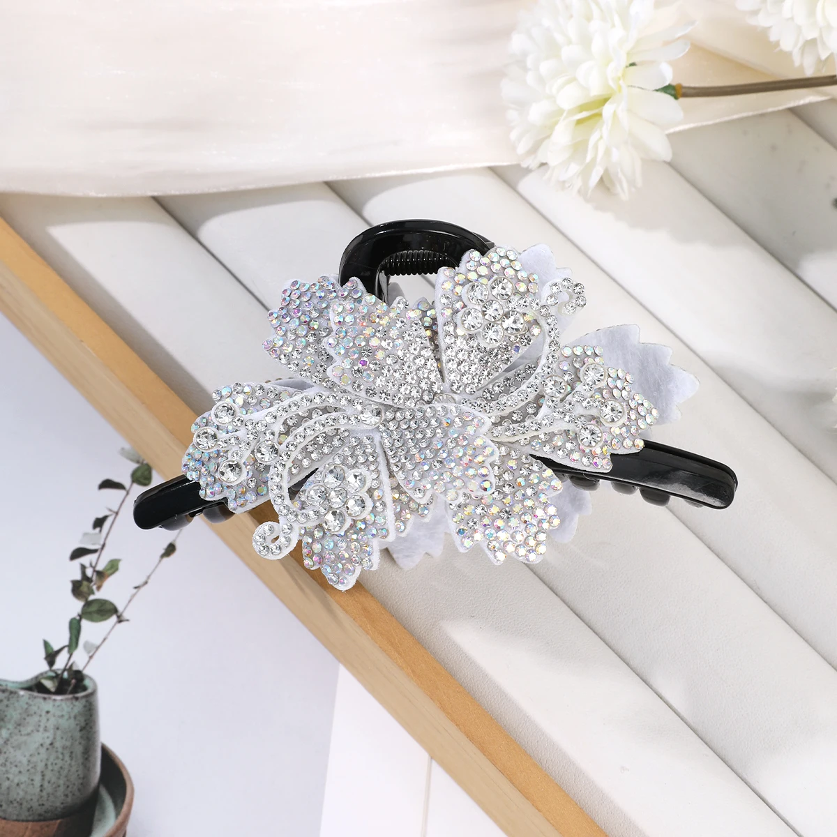 AWAYTR كريستال الشمبانيا بوهينيا مشبك شعر زهور كبيرة النساء كراب المشبك المشابك مشبك شعر القرش كليب إكسسوارات الشعر