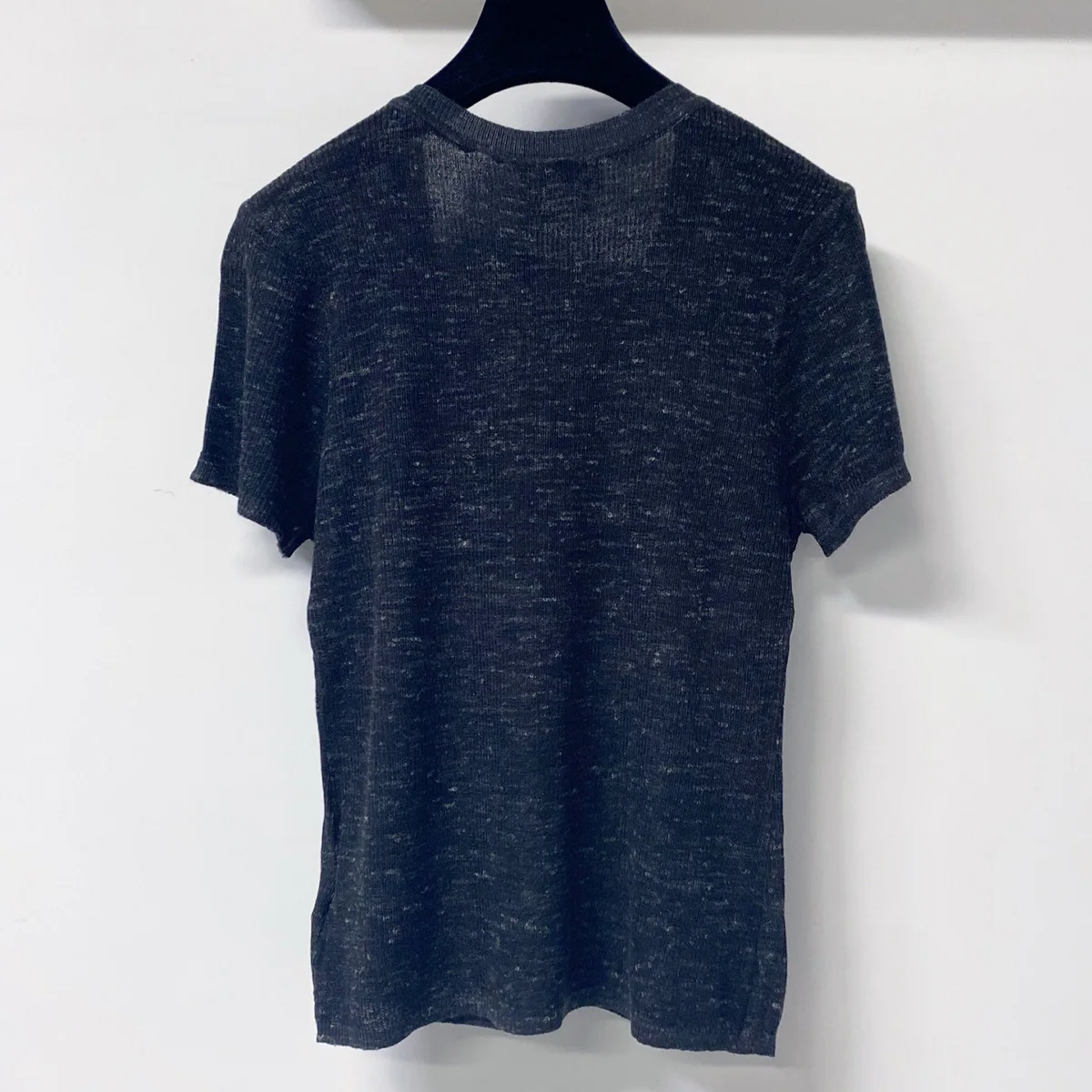 High Quality Women Deep V Neck Speckle Mixed Color Fine Rib Knit Short Sleeve Slim Fit Stretchy Casual Basic Knit Top lyt2672351
