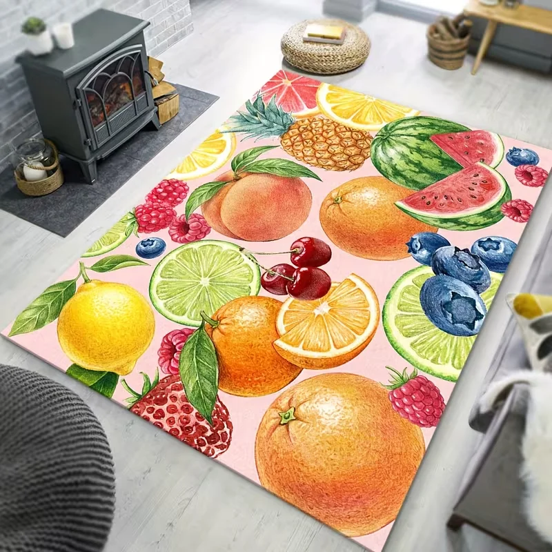 Fresh Yellow Lemon Fruit Leaf Printed Large Carpet Modern Tropical Plant Pattern Decorative Area Rug for Home Floor Decoration