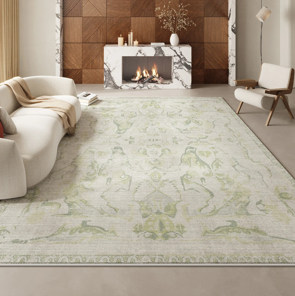 Ins Light Green Summer Carpet Living Room Modern Luxury Home Tea Table Floor Mat Large Soft Floor Home Area Rug Bedroom