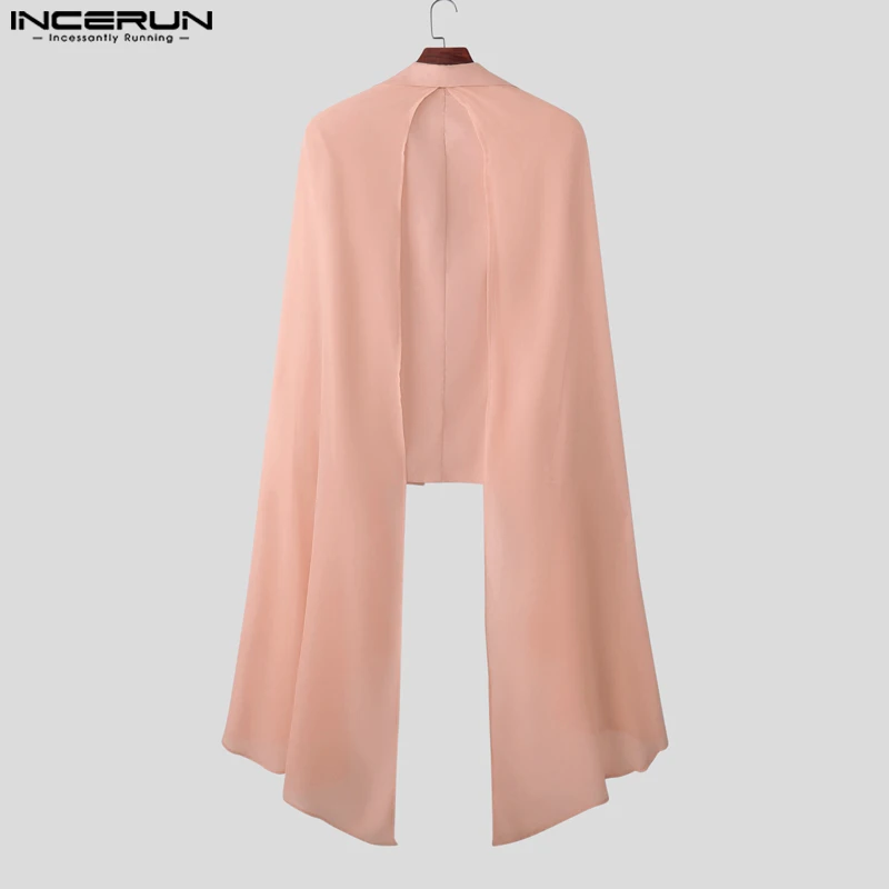 INCERUN, chaqueta para hombre, capa de malla con solapa de retales, manga larga, un botón, trajes informales para hombre, ropa de calle, capa con volantes, chaqueta de moda para hombre