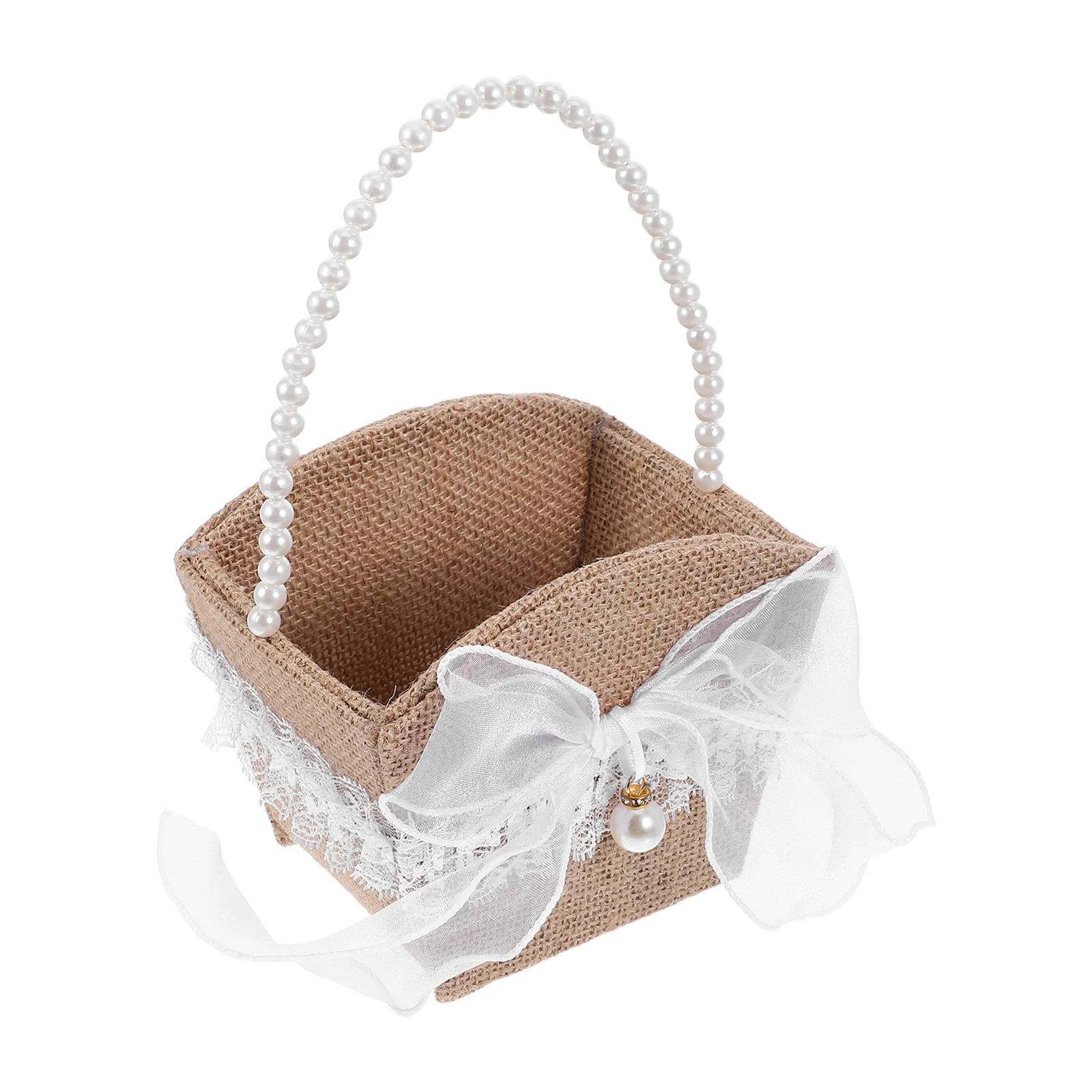 

Butterfly Bow Wedding Flower Basket Elegant Bridal Bouquet Holder Linen Material Handwoven Lightweight for Decorations