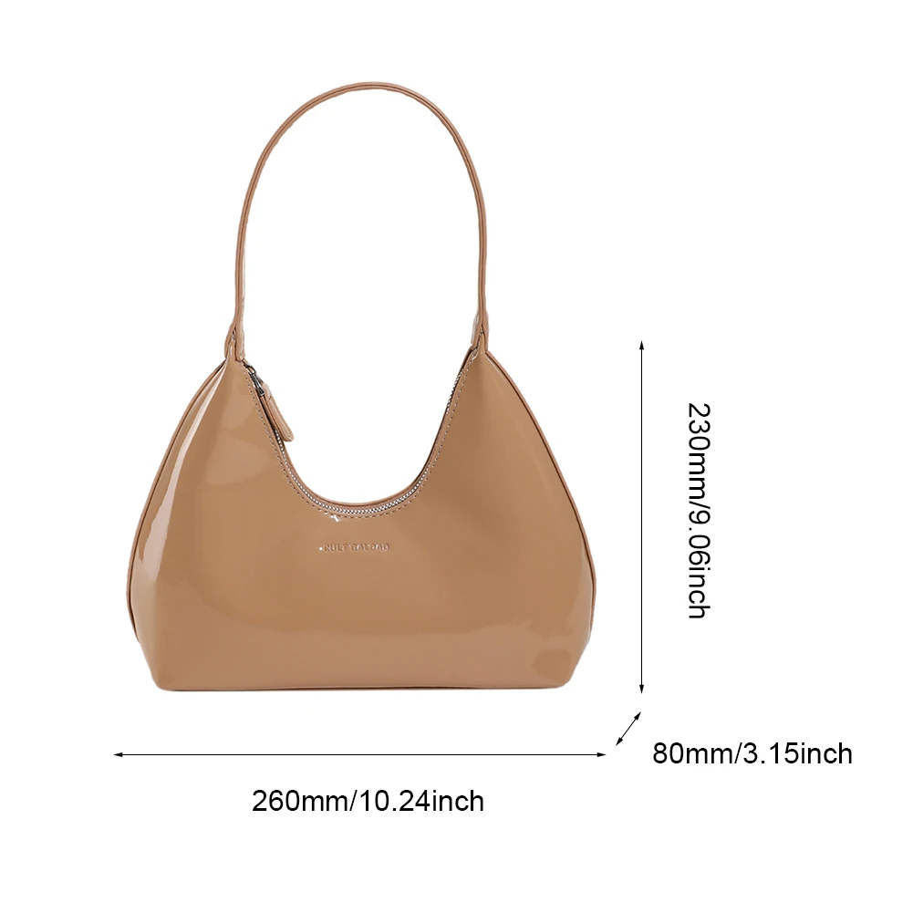 Women Patent Leather Tote Bag Versatile Fashion Shoulder Bag Casual Satchel Hobo Bag Underarm Bag Girl Zipper Small Handbags