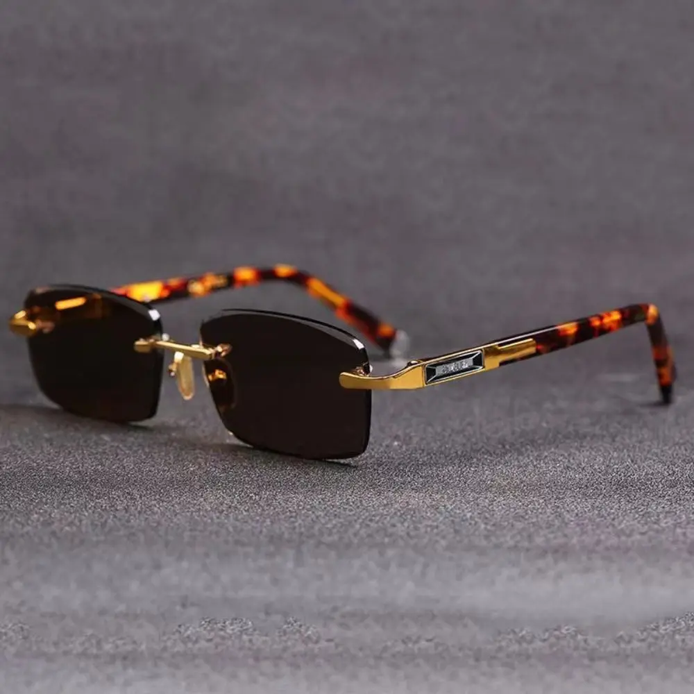 Gafas de sol Retro de cristal con protección Uv, gafas de sol sin marco con estampado de leopardo, gafas de sol de moda para ocio, mujeres y hombres