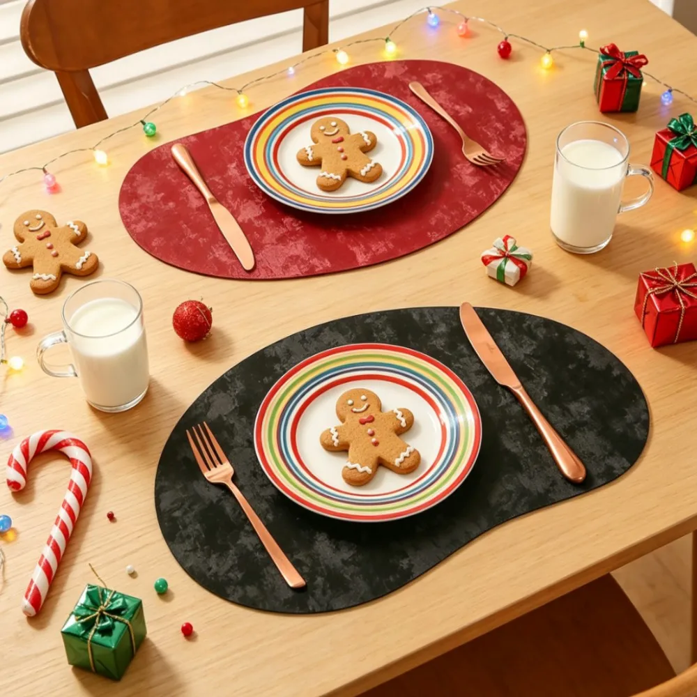 1/4/6PCS Cashew Shaped Red Black Placemats Faux Velvet Thermal Heat Resistant Table Mat Nordic Christmas Gift Table Placemats