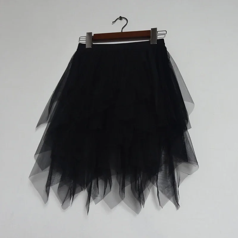 

Tulle Skirts Women New Korean Fashion High Waist Mesh Skirt Asymmetrical Pleated Midi Skirt Female Mid-calf Skirts Womens 2021