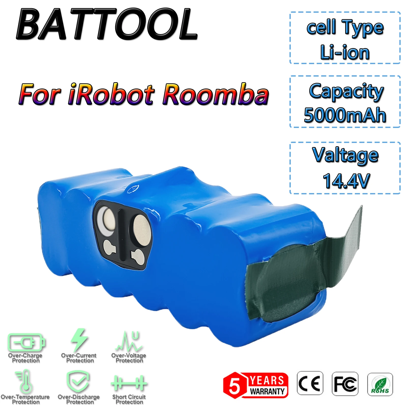 Battool 14.4 V 5000Mah bateria odkurzacza do Irobot Roomba 500 600 700 800 900 serii 14.4 V 620 650 770 780 baterie 580