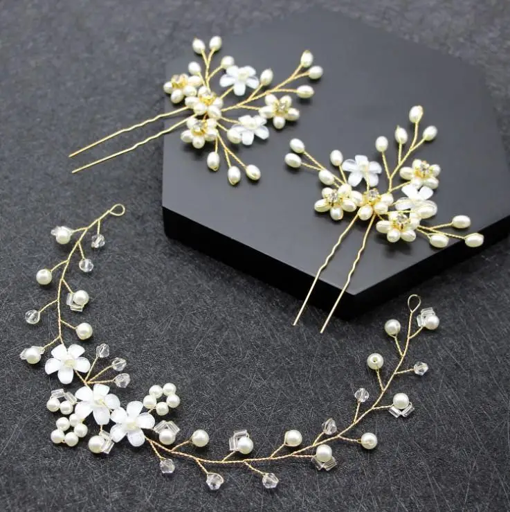 1 set Pearl Flower Wedding Hair AccessoriesTiara Bride Head Bridal Headbands Hair Vine Hair Comb Hairpins Hair Jewelry