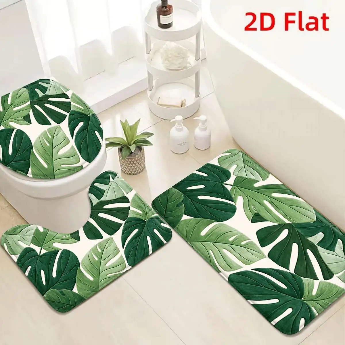 

Tropical Leaf Green Bathroom Bath Rug Mat Slippers Anti Slip Doormat Mat for Bathroom Sink Vanity Area Decoration