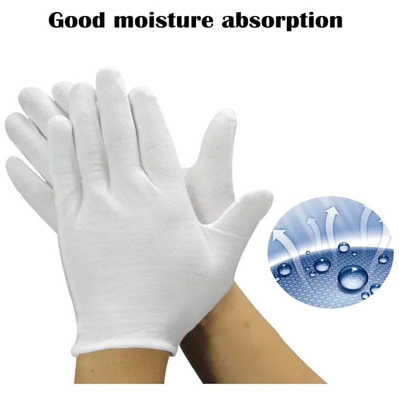 New Solid Color Men's and Women's Etiquette White Cotton Gloves Waiter Driver Jewelry Worker Finger Gloves Sweating Gloves good image 2