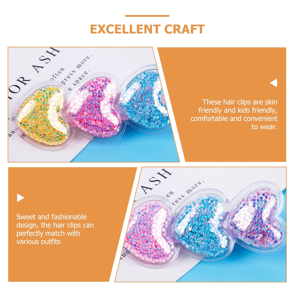 

5pcs Love Heart Quicksand Clips For Girls Toddler Fine Hair Barrettes Kids Accessories Quicksand Design Comfortable