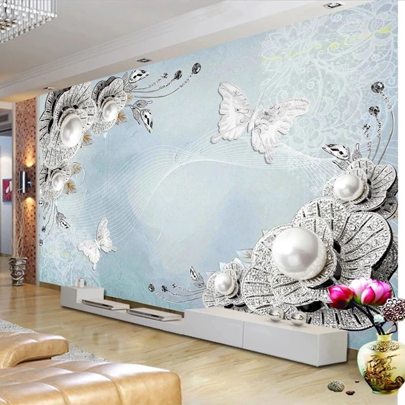 Customized 3D Wallpaper European Jewelry Flowers Photo Mural Bedroom Living room sofa TV background wall restaurant butterfly 8d