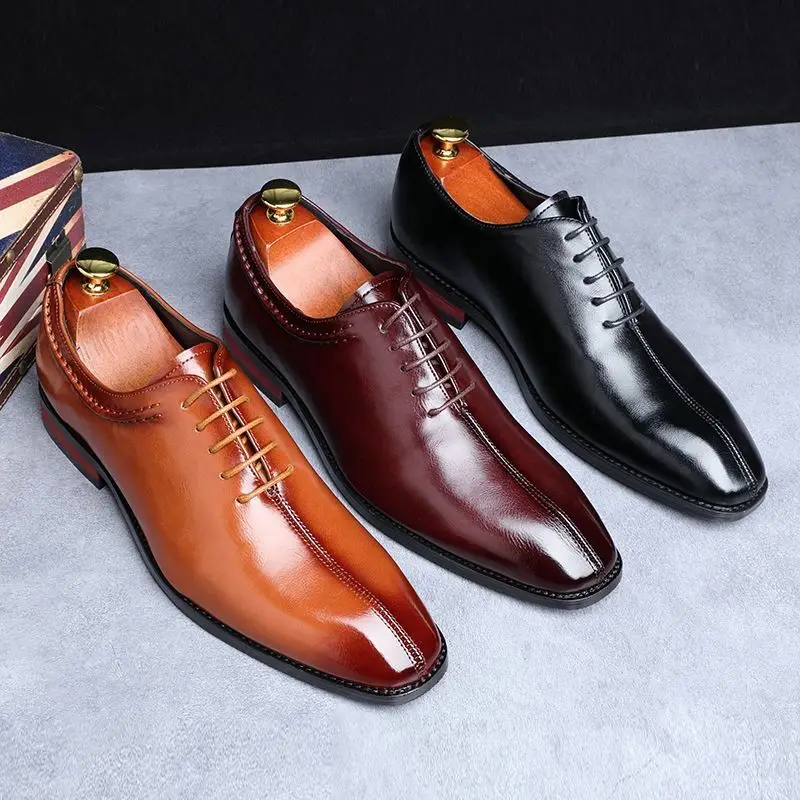 Men\'s Classic Retro Oxfords Shoe Mens Lace-up Business Dress Office Leather Shoes Men Fashion Wedding Party Flats