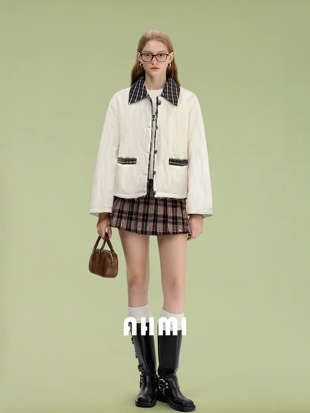 

Женская осенне-зимняя куртка AHMI из тонкого хлопка с контрастными вставками и отложным воротником, свободного кроя, для повседневной носки, высококачественная универсальная верхняя одежда