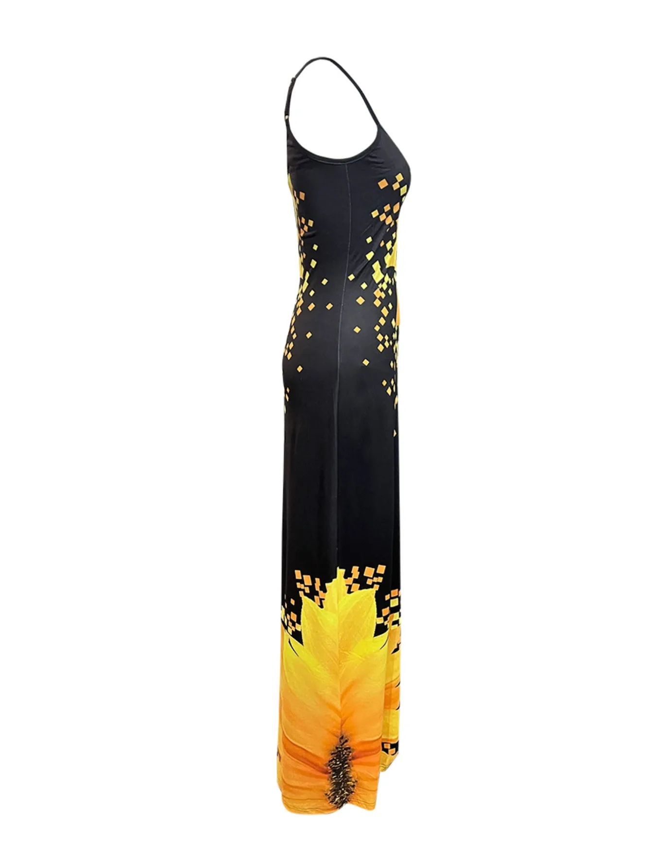 LW Sunflower Print Cami Maxi Dress Women Summer Maxi Dresses Floral Sleeveless U Neck Ankle Length Dresses for Vacation