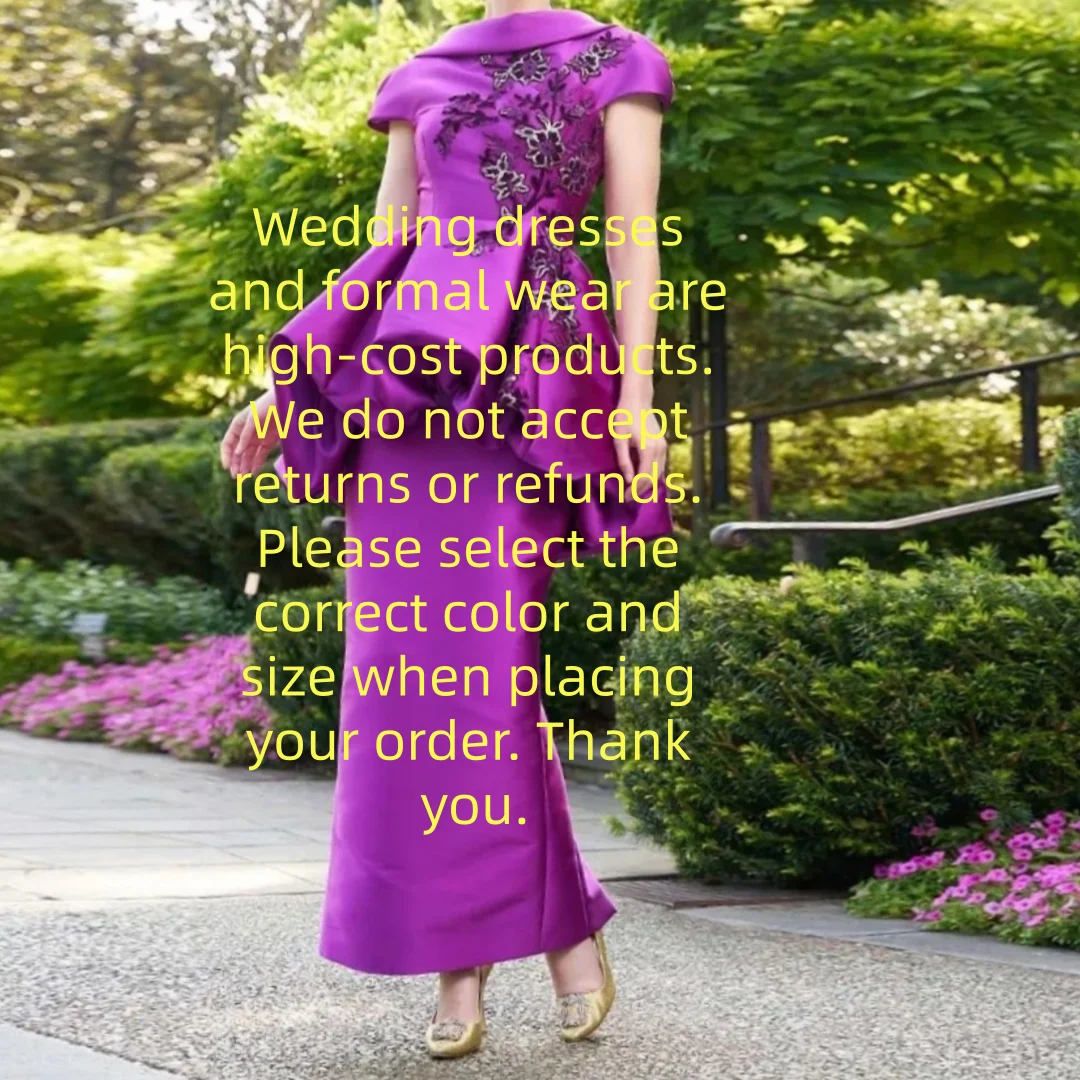 فساتين سهرة رائعة مخصصة مزينة بأكمام قصيرة بطول الكاحل ثنيات أنيقة للنساء للحفلات الراقصة #2