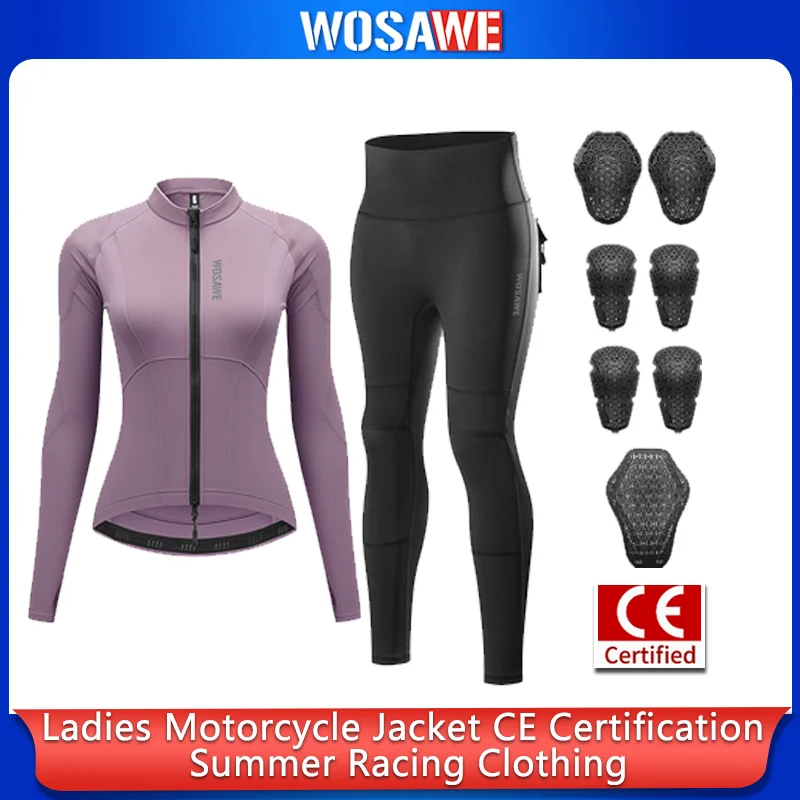 WOSAWE Women's Motorcycle Jacket Pants Set Summer Slim Fit Motocross Racing Casual Riding Outfit