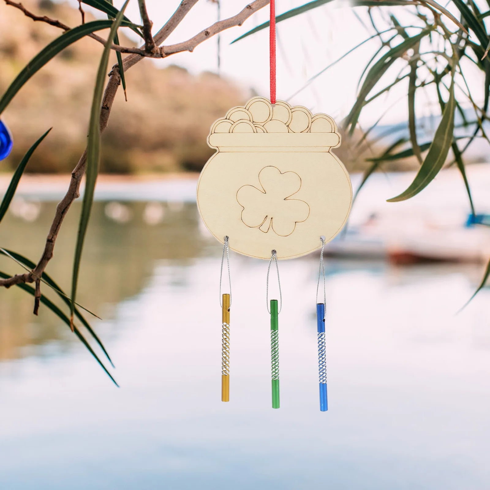 

Wooden Wind Chimes DIY Craft Kit 12 Pieces Unfinished Decor for Home Garden Hanging St Patrick Day Party Favors