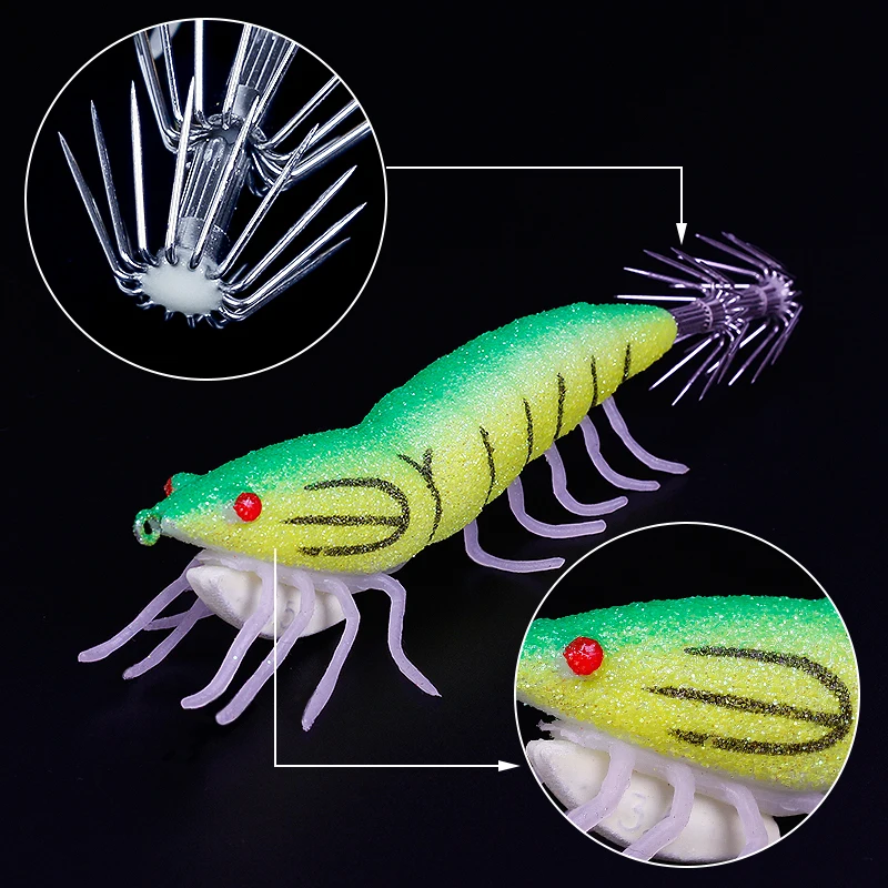Leuchtender Imitationsholz-Garnelen-Tintenfisch-Haken Nr. 2.5 Nr. 3,5 cm Weichfüßige Garnelen Meeresfischerei Lua Fluoreszierender Köder – Detail 2