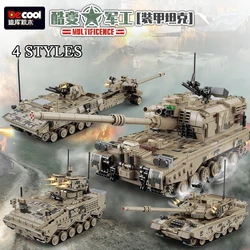 4 Different Shapes Military Tank Series Changeable Building Blocks Tank Artillery Model MOC Assembly Boy Toy Birthday Gift