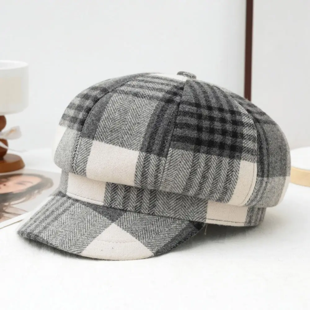 Classic Plaid Beret Hat Women Winter Warm Newsboy Cap Retro British Style Painter Caps Fashion Casual Soft Accessories